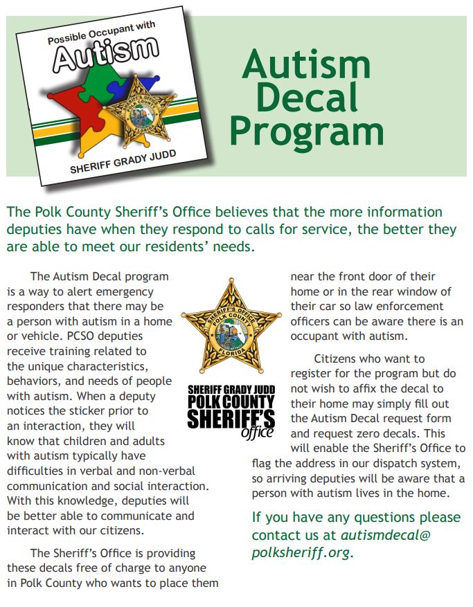 Autism Decal Program Polk County Sheriff